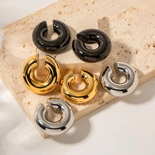 Vista 5 de Aretes gruesos para mujer, chapados en oro de 14 quilates, redondos, con clip, para cartílago, ligeros, gruesos, exagerados, joyería de moda