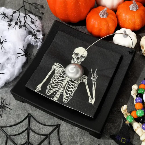 Vista 3 de AnyDesign Paquete de 80 servilletas de papel de calavera desechables de Halloween, servilletas de almuerzo de esqueleto sonriente, decoración