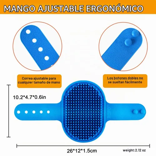 Vista 5 de ROPO Cepillo de baño para perros, cepillo de champú para perros, peine de goma de masaje calmante con mango de anillo ajustable para perros y gatos