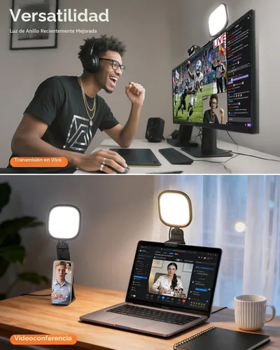Vista 3 de Anillo de luz mejorado para laptop, monitor y escritorio: luz LED difusa para computadora con clip seguro para pantalla, soporte de monitor