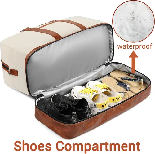 Vista 3 de Bolsa de viaje de lona grande para mujer bolsa de viaje de lona con compartimento para zapatos de 21 pulgadas para mujeres y hombres juego de 3