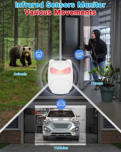 Vista 4 de Sistema de alarma con sensor de movimiento, alarma inalámbrica de seguridad para el hogar, detector de movimiento con 1 sensor y 1 receptor, 38
