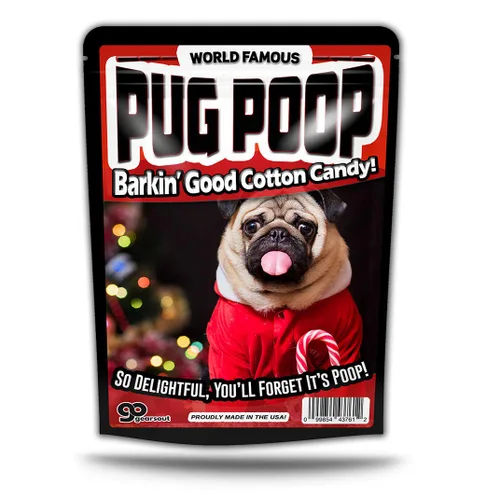 Vista 3 de Pug Poop - Calcetines de algodón de azúcar para adultos, divertidos caramelos navideños, bromas novedosas, bromas de Navidad, algodón azul, sin