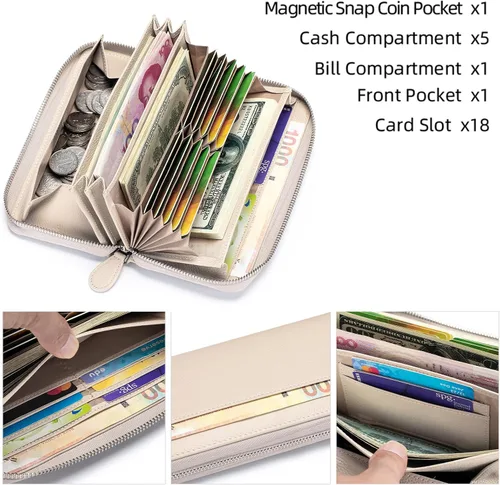 Vista 4 de RFID Blocking Womens Zipper Wallet Leather Large Capacity Billfold Clutch Zip Around Wallets for Women