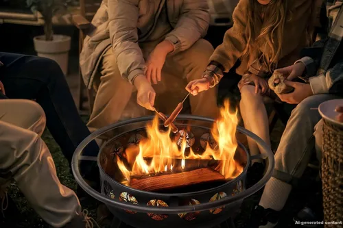 Vista 6 de Verdeluxe Pozo de fuego de 32 pulgadas con rejilla de cocción giratoria, hoguera de leña 3 en 1 con parrilla, mesa de fogata al aire libre con tapa