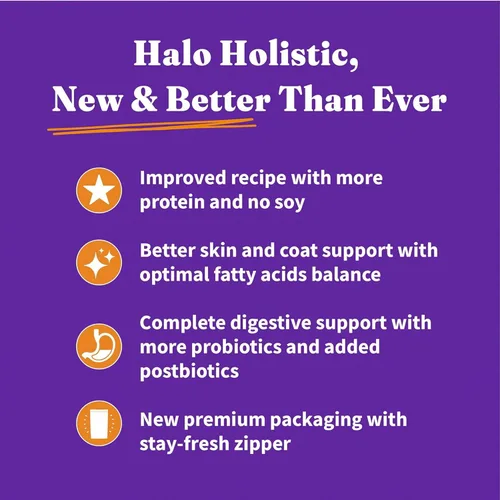 Vista 10 de Halo Holistic, comida para perros sin jaula con pollo libre y arroz integral, fórmula de cereales saludables, comida seca para perros, salud