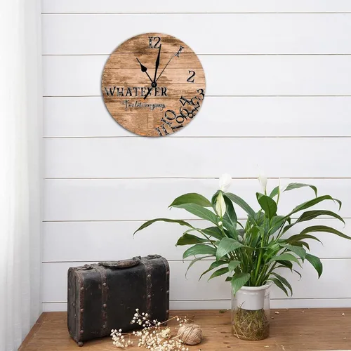 Vista 4 de Reloj de pared redondo de madera vintage de 10 x 10 pulgadas, con números arábigos, con números arábigos, silencioso, sin tictac, funciona