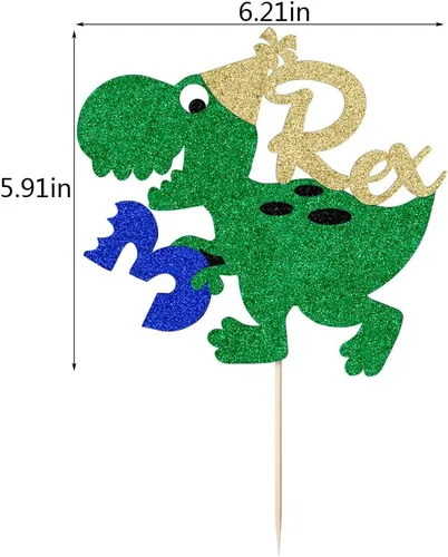 Vista 2 de Decoración para pastel de dinosaurio T-Rex con purpurina