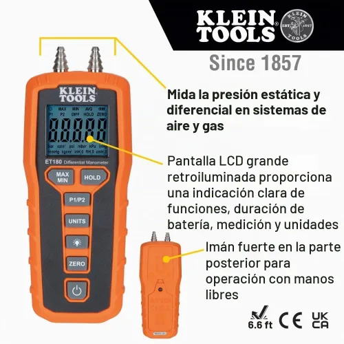 Vista 4 de Klein Tools 80142 Kit de detector de fugas de gas, detector de gas combustible, manómetro digital y comprobador de presión HVAC, doble puerto, 2