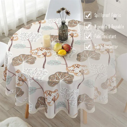 Vista 4 de Mantel estampado elegante y resistente, mantel de encaje de tela a prueba de derrames, mantel redondo para comedor, cocina, decoración del hogar