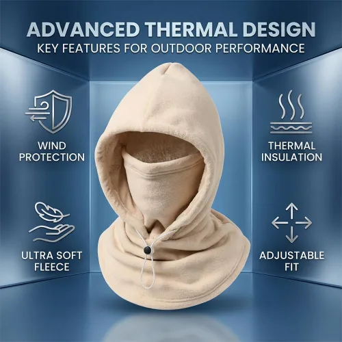Vista 2 de 3 in 1 Winter Hood Fleece Face Mask & Neck Warmer for Cycling Multicolor 4pc