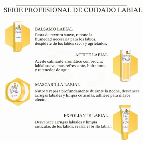 Vista 4 de Kit de cuidado de labios de 4 piezas con leche de miel, bálsamo