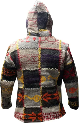 Vista 6 de Shopoholic Fashion Chaqueta de invierno para hombre, diseño de retazos, cuello alto, estilo hippie bohemio, multicolor