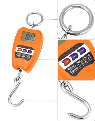 Vista 2 de QWORK Báscula de Peso Colgante, Báscula Digital de Grúa de 200kg/440lbs, Báscula para Pesca de Peso de Peces con Carcasa de Aluminio y Pantalla LED