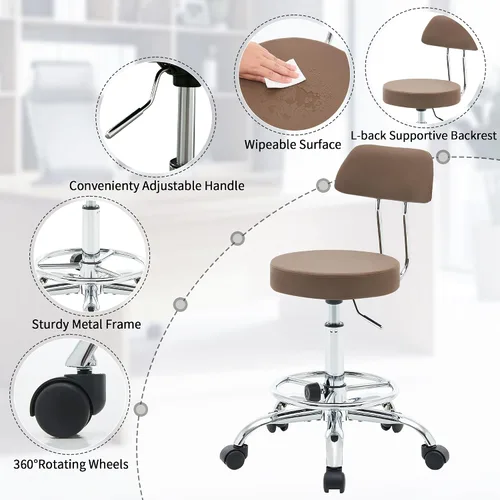 Vista 13 de FIRAVOE Silla de dibujo de oficina (taburete de oficina rodante) (reposapiés de altura ajustable, silla de masaje de 19.5 a 26.6 pulgadas), taburete