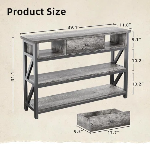 Vista 3 de Mexin Mesa de sofá consola de 39 pulgadas con cajón, mesa de entrada con estantes de almacenamiento, mesa de pasillo de madera industrial para sala