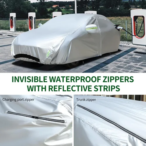 Vista 6 de TECOOM Funda de coche apta para Tesla Model 3, impermeable para todo tipo de clima, modelo 3 2017-2023 con forro polar, malla ventilada, apertura
