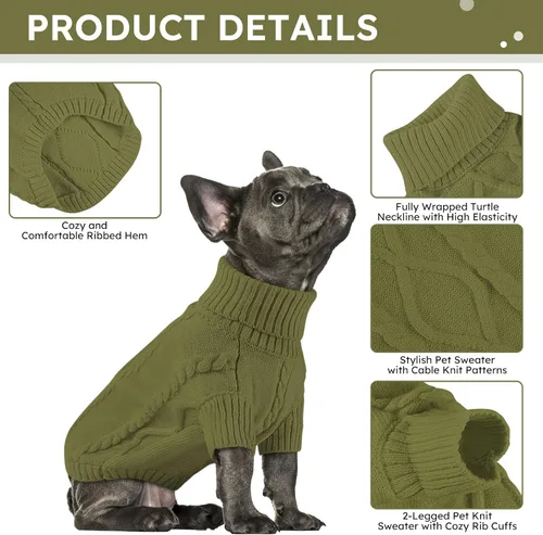 Vista 122 de Queenmore - Suéter de punto trenzado con cuello alto para perros pequeños, para climas fríos, para chihuahua, bulldog, teckel, carlino y yorkie, XS