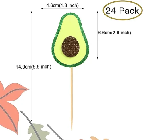 Vista 2 de 24 adornos para cupcakes de aguacate y frutas para fiesta, fiesta de frutas, aguacate feliz, guacamole, fiesta de cumpleaños, boda, baby shower