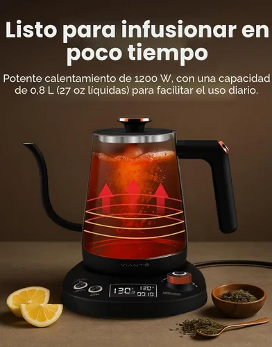 Vista 6 de Vianté - Hervidor Eléctrico de Cuello de Cisne con Control Preciso de Temperatura. Hervidor para Café y Té de Goteo. Protección Contra Hervir hasta