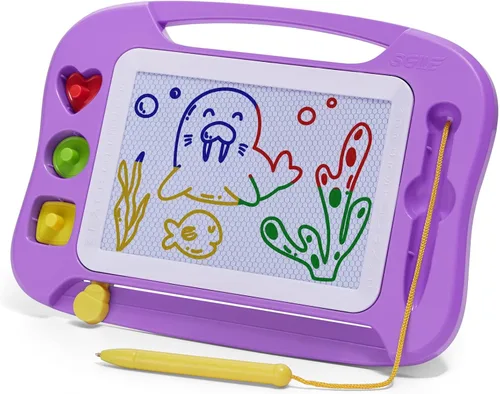 Vista 20 de SGILE Tablero magnético de dibujo para niños, juguetes para niños pequeños de 1, 2, 3, 4 años, bloc de bocetos y bocetos con 4 sellos, juguetes
