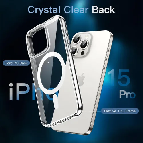 Vista 4 de JETech Funda magnética 3 en 1 para iPhone 15 Pro de 6.1 pulgadas con 2 protectores de pantalla de vidrio templado, compatible con MagSafe, funda