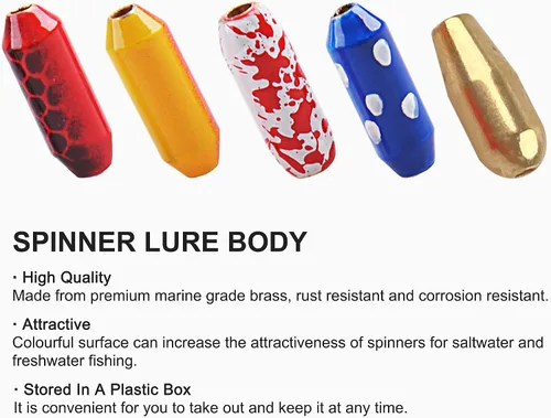 Vista 3 de OROOTL Fishing Spinner Lure Bodies Kit, Brass Lure Bodies for Spinner Making Painted Lure Weights Fish Eye Beads Assortment Inline Spinnerbaits