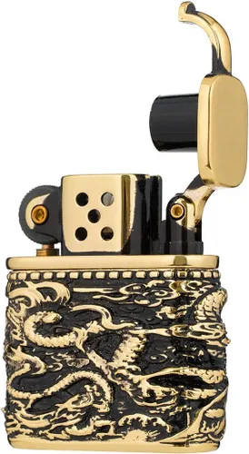 Vista 3 de Armadura dragón chino creativo estilo antiguo brazo de elevación queroseno resistente al viento encendedor (dorado)