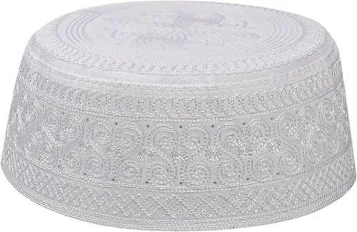 Vista 2 de Sombrero de oración musulmana Kufi para hombres y niños, gorro islámico, gorro de calavera de oración, bordado Kofia Topi, sombrero de sol Ramadán