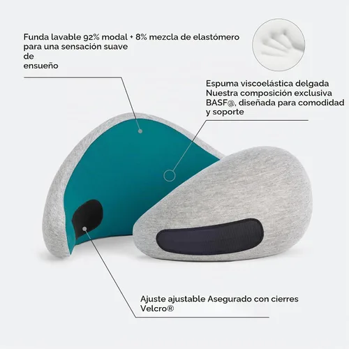 Vista 3 de Ostrichpillow GO - Almohada de viaje, soporte de espuma viscoelástica de 360°, suave y lavable