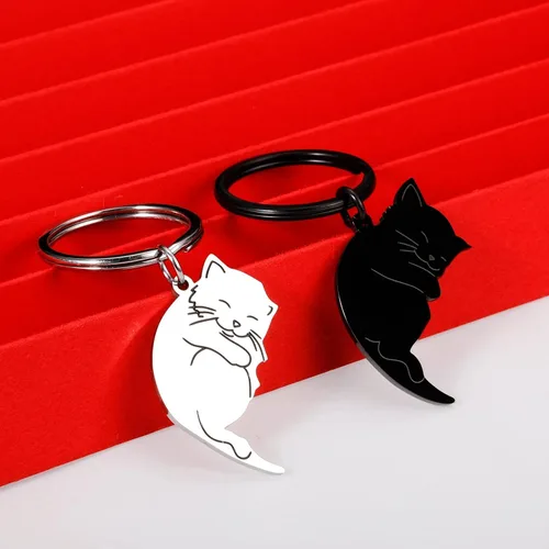 Vista 3 de Regalos para parejas, bonitos llaveros de regalo para novio, novia, amante de los gatos, regalos de canasta para él, ella, llaveros a juego