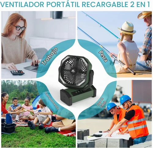 Vista 8 de KITWLEMEN - Ventilador de camping con luz - Ventilador recargable de 20,000 mAh con batería, tiempo máximo de funcionamiento de 60 horas, 4