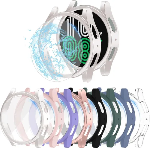 Vista 10 de Paquete de 4 + 4 protectores de pantalla para Samsung Galaxy Watch 5/4 de 1.732 pulgadas (1.732 in), protector de pantalla duro de policarbonato Oro
