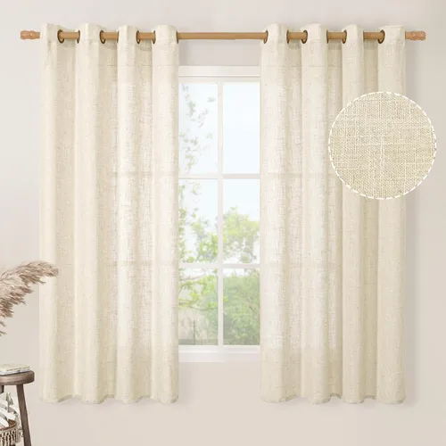 Vista 210 de LAMIT Cortinas de lino marrón caramelo para sala de estar, 84 pulgadas, de lino sintético, texturizado, filtrante de luz, paneles de privacidad