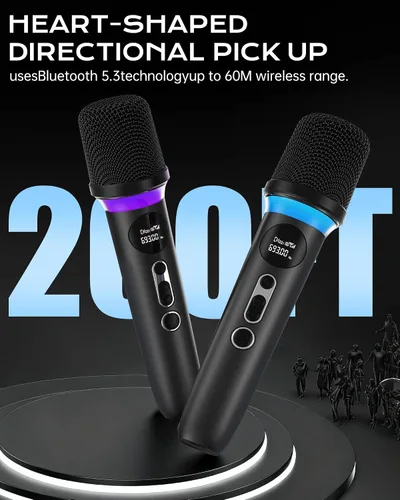 Vista 2 de Micrófono inalámbrico, silencio de un solo toque e iluminación RGB dinámica, micrófono dinámico de mano dual de grado profesional, alcance ultra