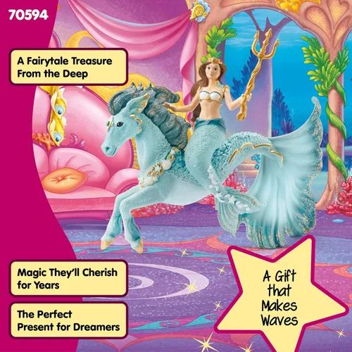 Vista 4 de Schleich Bayala - Figura de sirena Eyela de 3 piezas con caballo mágico, juguete de sirena y caballito de mar para niñas y niños, juguete submarino