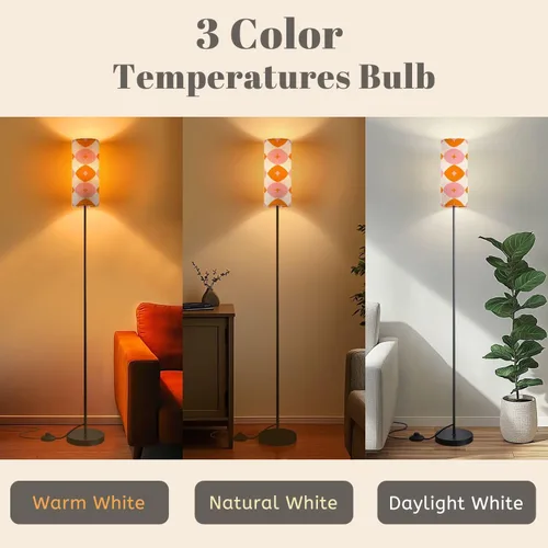 Vista 4 de Mid Century Modern Floor Lamps for Living Room 50s Seamless Standing Lamps with Linen Lampshade Tall Lamp Metal Pole Lamp for Bedroom Office Reading