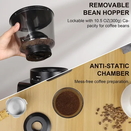 Vista 12 de BioloMix Molinillo de café eléctrico, molinillo cónico de rebabas