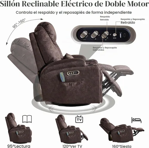 Vista 6 de AHMED Silla reclinable giratoria eléctrica con masaje y calor para adultos Terciopelo.