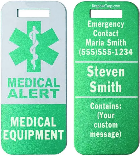 Vista 10 de Etiqueta de alerta médica Equipo médico - Información grabada personalizada (negro)
