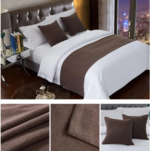 Vista 2 de Juego de camino de cama y almohada de color liso, bufanda de cama de hotel, ropa de cama de algodón, tapete de protección de cama para dormitorio