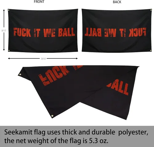 Vista 2 de Bandera "Fuck It We Ball" Negra Banderas Divertidas y Geniales para Dormitorio Universitario Chicos Chicas Pared Banderas de Meme Estandarte 3x5