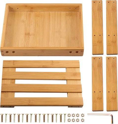 Vista 4 de HOIGON Paquete de 2 taburetes de ducha de bambú de 13 pulgadas, taburete de madera con carcasa de almacenamiento, taburetes antideslizantes