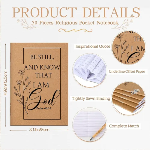 Vista 2 de Kisston 50 unidades de regalo cristiano para el Día del Padre, incluye cuadernos de versículos de la Biblia, bolígrafos inspiradores de bambú