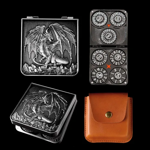 Vista 9 de Juego de dados giratorios de metal 7 en 1 para Dungeons & Dragons – Dados giratorios de bolsillo con tapa D4 D6 D8 D10 D12 D20 D% – Accesorio