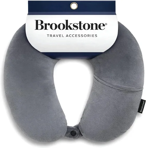 Vista 9 de Brookstone - Almohada de viaje suave con microcuentas para el cuello con bolsillo para teléfono