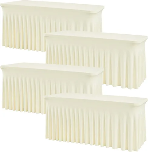 Vista 19 de Mantel rectangular de elastano negro, funda elástica ajustada para mesas rectangulares de 1,8 m, falda de mesa elástica sin arrugas para decoración