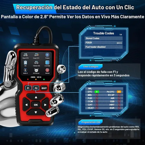 Vista 4 de 52HZ Herramienta de diagnóstico del escáner OBD2, lector de código de motor de verificación automática profesional con reinicio y modo 6 y modo 8