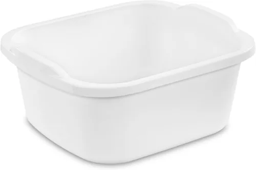 Vista 3 de Sterilite 06478008 - Sartén de cocina de plástico multiusos reforzado y duradero de 12 cuartos de galón con asas moldeadas, color blanco