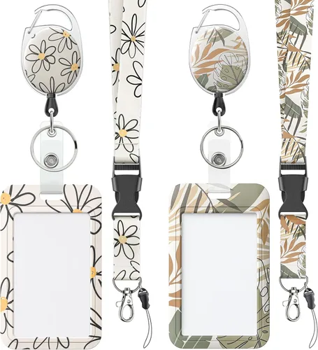 Vista 19 de Uniclife Porta credenciales deslizante floral con carrete retráctil y mosquetón con clip para cordón desmontable, protector de tarjeta vertical